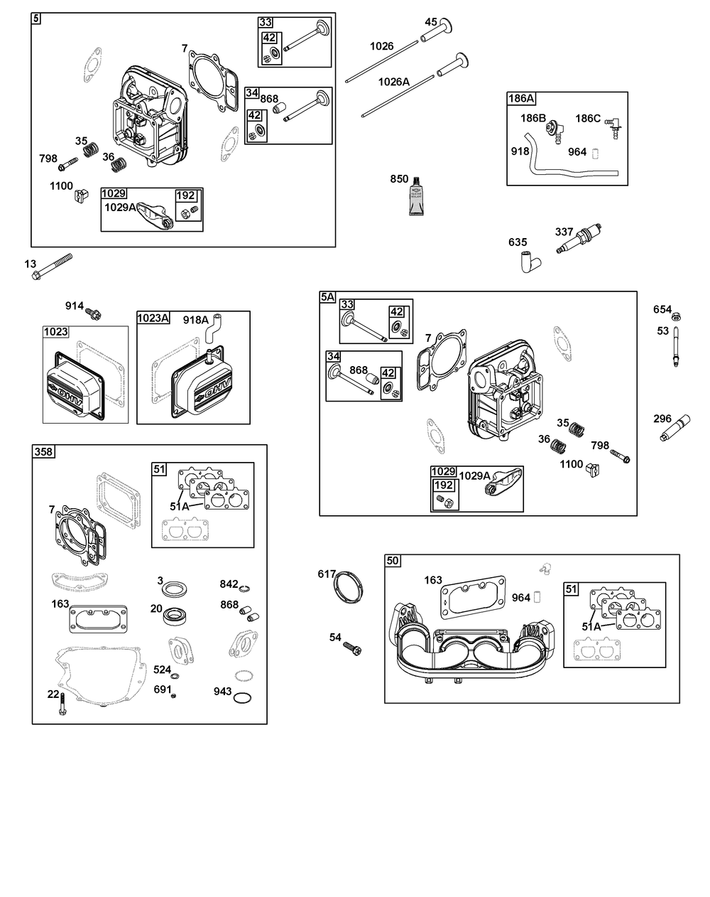 Cylinder Head Group Diagram and Parts List for 44S977-0050-G1 400000 - 699999 Briggs and Stratton Engine